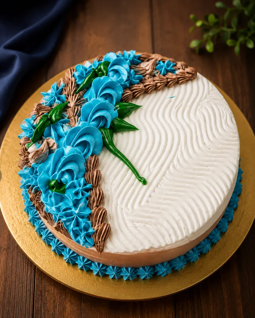 Gâteau anniversaire fleurs bleues Express Food KLC